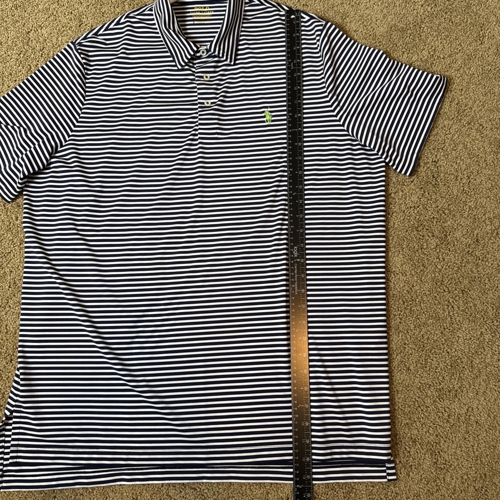 Polo Ralph Lauren Polo Shirt Mens Large Navy White Striped Performance Golf EUC - Picture 6 of 7